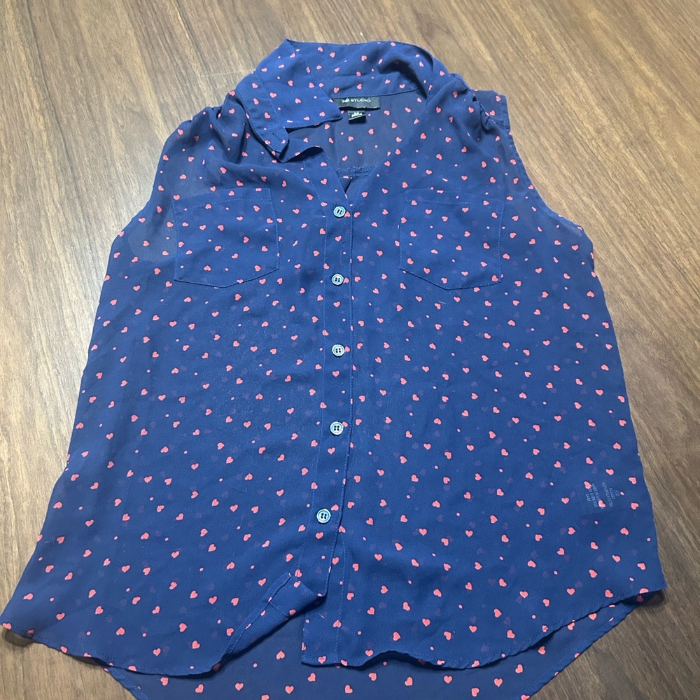 Studio I Blue and Pink Blouse with Playful Design